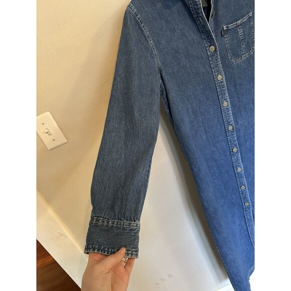 Ralph Lauren Vintage Denim Cotton Button Midi Dress Size Medium Western Chic - Picture 5 of 10